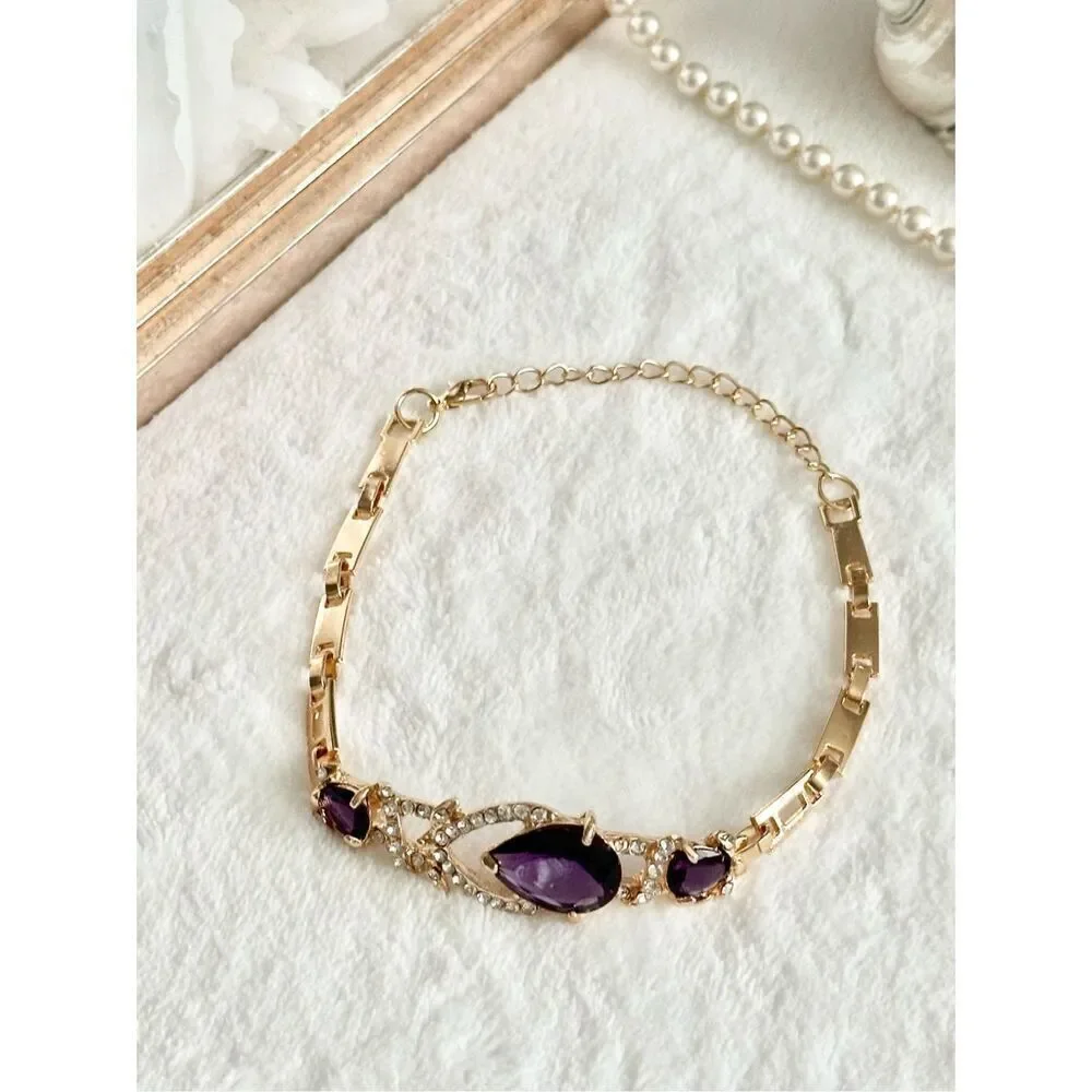 Deep Purple teardrop rhinestone bracelet
